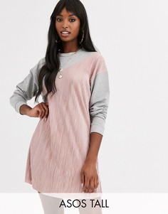 Трикотажное платье с длинными рукавами и плиссировкой ASOS DESIGN Tall-Серый