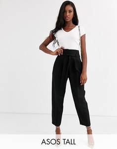 Суженные книзу строгие укороченные брюки с поясом ASOS DESIGN Tall-Черный