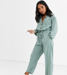 Свободный комбинезон в стиле милитари на пуговицах ASOS DESIGN Petite-Зеленый