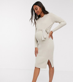 Кремовое платье-джемпер в рубчик с завязкой спереди New Look Maternity-Кремовый