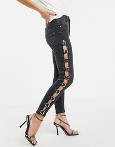 Черные джинсы скинни с пряжками по бокам Topshop-Черный