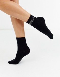 Черные носки с надписью \"Girls\" Monki-Черный