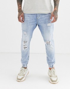 Синие джинсовые джоггеры Bershka-Синий