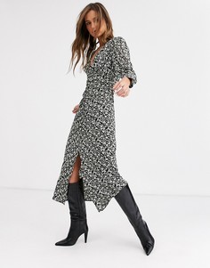 Платье миди с цветочным принтом Topshop-Серебряный