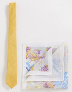 Узкий галстук горчичного цвета и платок-паше с цветочным узором ASOS DESIGN-Желтый
