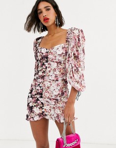 Платье мини с принтом и присборенной отделкой For Love & Lemons-Черный