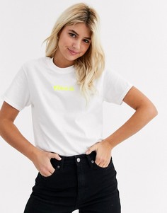 Белая футболка с неоновой надписью Miss Selfridge-Черный
