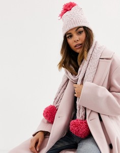 Подарочный набор из розовой вязаной шапки-бини и шарфа с помпонами Boardmans-Розовый