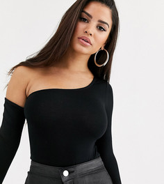 Черное боди на одно плечо с длинными рукавами ASOS DESIGN Petite-Черный