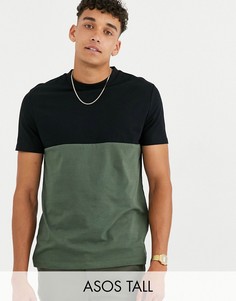 Футболка цвета хаки с контрастной вставкой ASOS DESIGN Tall-Черный