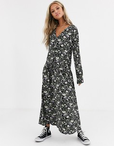 Свободное платье с цветочным принтом, длинными рукавами и оборками ASOS DESIGN-Мульти