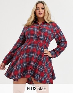 Короткое приталенное платье-рубашка в клетку тартан Missguided Plus-Мульти