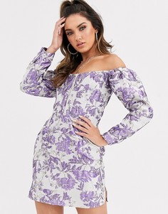 Платье мини с открытыми плечами и вышивкой Missguided-Мульти