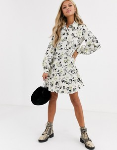 Платье-рубашка с длинными рукавами и принтом ASOS DESIGN-Мульти