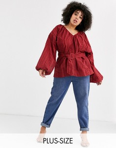Топ с рукавами-кимоно, вышивкой ришелье и поясом ASOS DESIGN Curve-Бесцветный