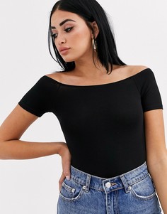 Черный боди с открытыми плечами и короткими рукавами ASOS DESIGN
