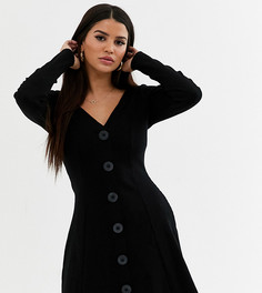 Чайное платье в рубчик с длинными рукавами ASOS DESIGN Petite-Черный