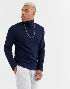 Темно-синяя водолазка из вафельного трикотажа ASOS DESIGN-Темно-синий