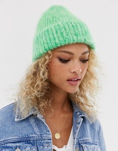 Зеленая пушистая двухцветная шапка-бини ASOS DESIGN-Зеленый
