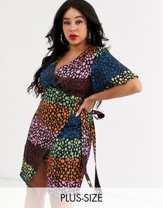 Платье мини с запахом и контрастным леопардовым принтом Never Fully Dressed Plus-Мульти