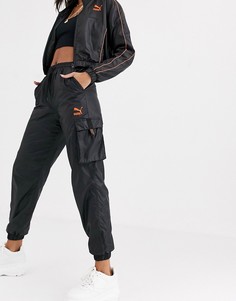 Черные блестящие джоггеры с карманами в стиле милитари Puma-Черный