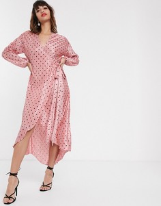 Платье миди в горошек с запахом Pretty Lavish-Розовый