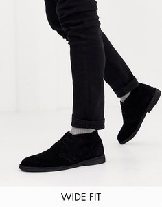 Черные замшевые ботинки чукка для широкой стопы ASOS DESIGN-Черный