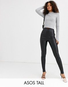 Брюки из искусственной кожи ASOS DESIGN Tall-Черный
