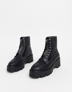 Черные ботинки на массивной подошве с молнией и заклепками Bershka-Черный