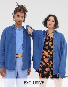 Синяя выбеленная джинсовая oversize-рубашка COLLUSION Unisex-Синий