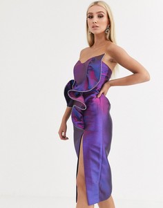 Двухцветное премиум-платье миди с оборками и стразами ASOS-Фиолетовый