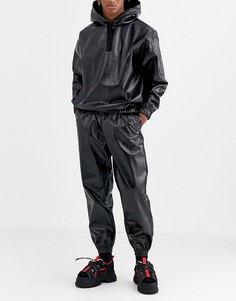 Черные суженные книзу джоггеры от комплекта из искусственной кожи ASOS DESIGN-Черный