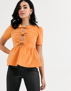 Оранжевый вельветовый топ с бантами ASOS DESIGN