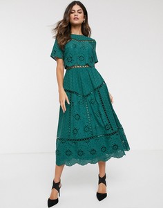 Двухслойное платье миди с вышивкой ASOS DESIGN-Зеленый