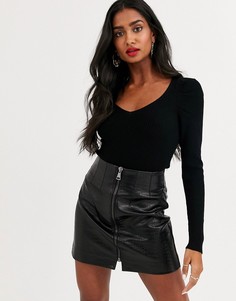 Трикотажное боди с присборенными рукавами ASOS DESIGN-Черный