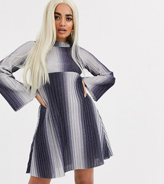 Свободное платье мини в рубчик с длинными рукавами ASOS DESIGN Petite-Синий