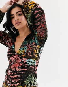 Платье мини с длинными рукавами и пуговицами ASOS DESIGN-Мульти