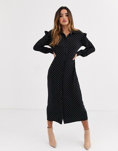 Платье-рубашка макси в монохромный горошек с длинными рукавами ASOS DESIGN-Мульти