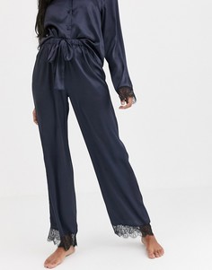 Атласные штаны от пижамы с кружевной отделкой ASOS DESIGN-Темно-синий