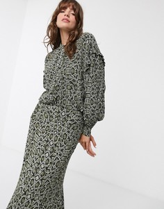 Oversize-рубашка со змеиным принтом и оборками Essentiel Antwerp-Мульти