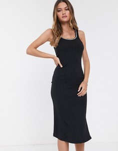 Черное трикотажное платье миди со стразами River Island-Черный