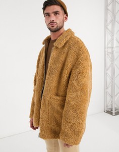 Светло-коричневая плюшевая куртка Харрингтон ASOS DESIGN-Светло-коричневый