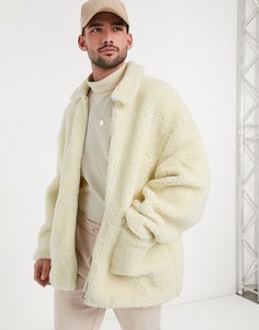Светло-бежевая плюшевая куртка Харрингтон ASOS DESIGN-Бежевый