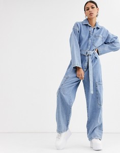 Свободный джинсовый комбинезон голубого цвета ASOS DESIGN-Синий