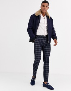 Темно-синяя куртка Харрингтон с добавлением шерсти ASOS DESIGN-Темно-синий