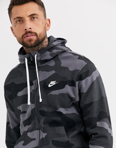 Худи с камуфляжным принтом на молнии Nike Club-Зеленый
