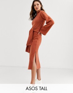 Платье миди с длинными рукавами и круглым вырезом ASOS DESIGN Tall-Красный