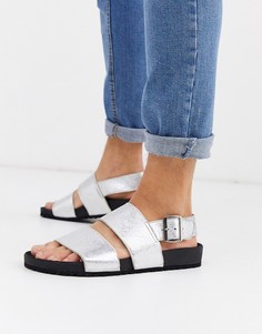 Серебристые кожаные сандалии ASOS DESIGN-Серебряный