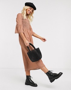 Платье миди в горошек со сборками ASOS DESIGN-Мульти