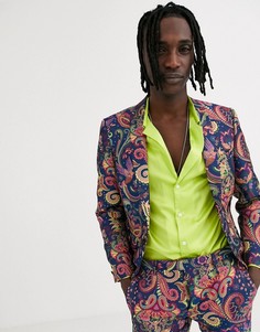 Приталенный пиджак с принтом пейсли Twisted Tailor-Синий